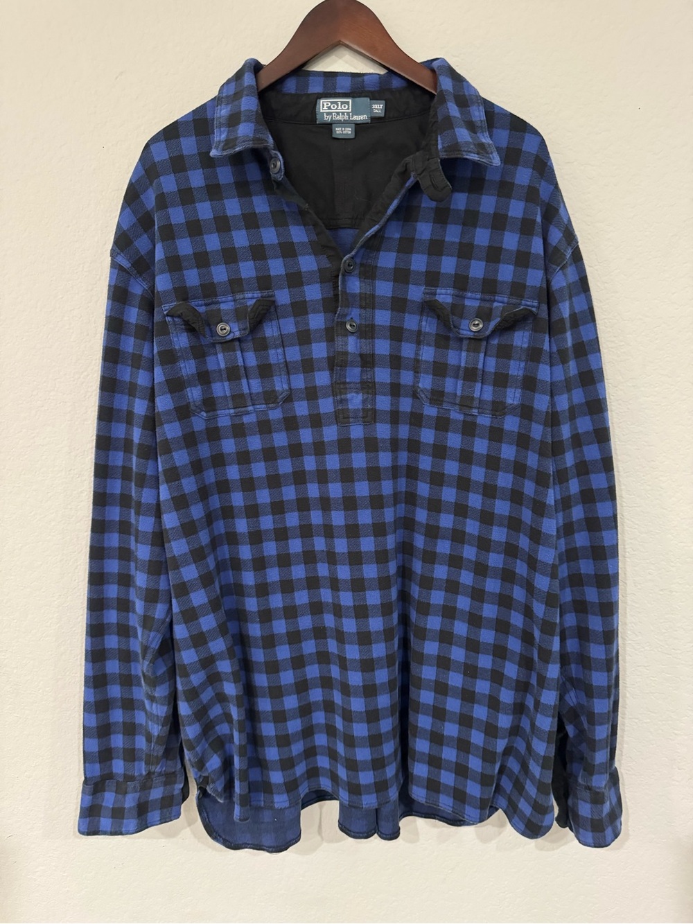 Vintage Polo Ralph Lauren Half Button Flannel Pullover Blue Plaid Mens Size 3XLT